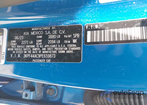 2023 Kia Forte Gt Manual z USA, uszkodzony, nr VIN 3KPF44AC9PE659873